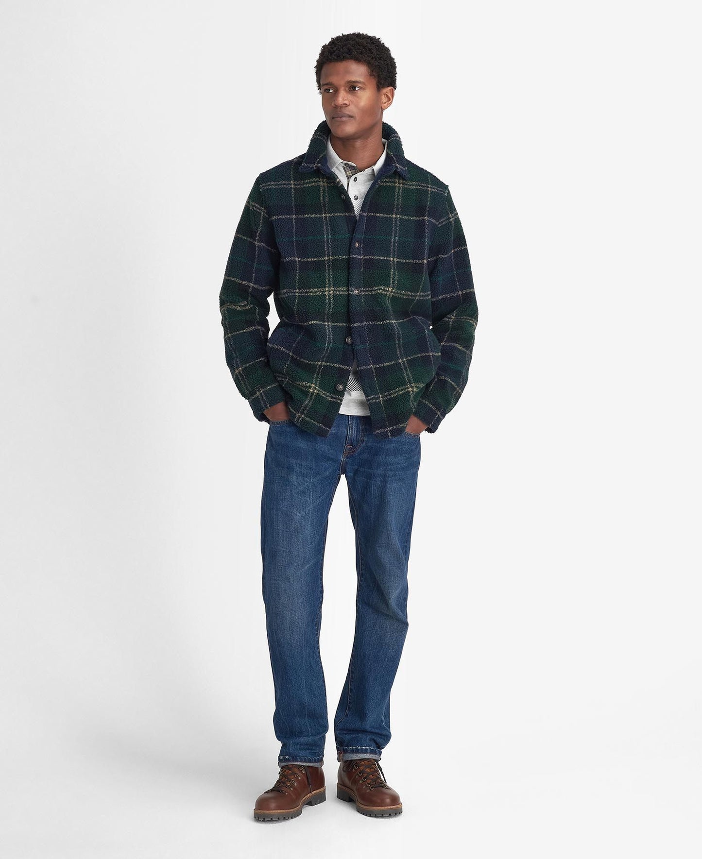 Bryson Tartan Fleece Overshirt - Green Loch Tartan