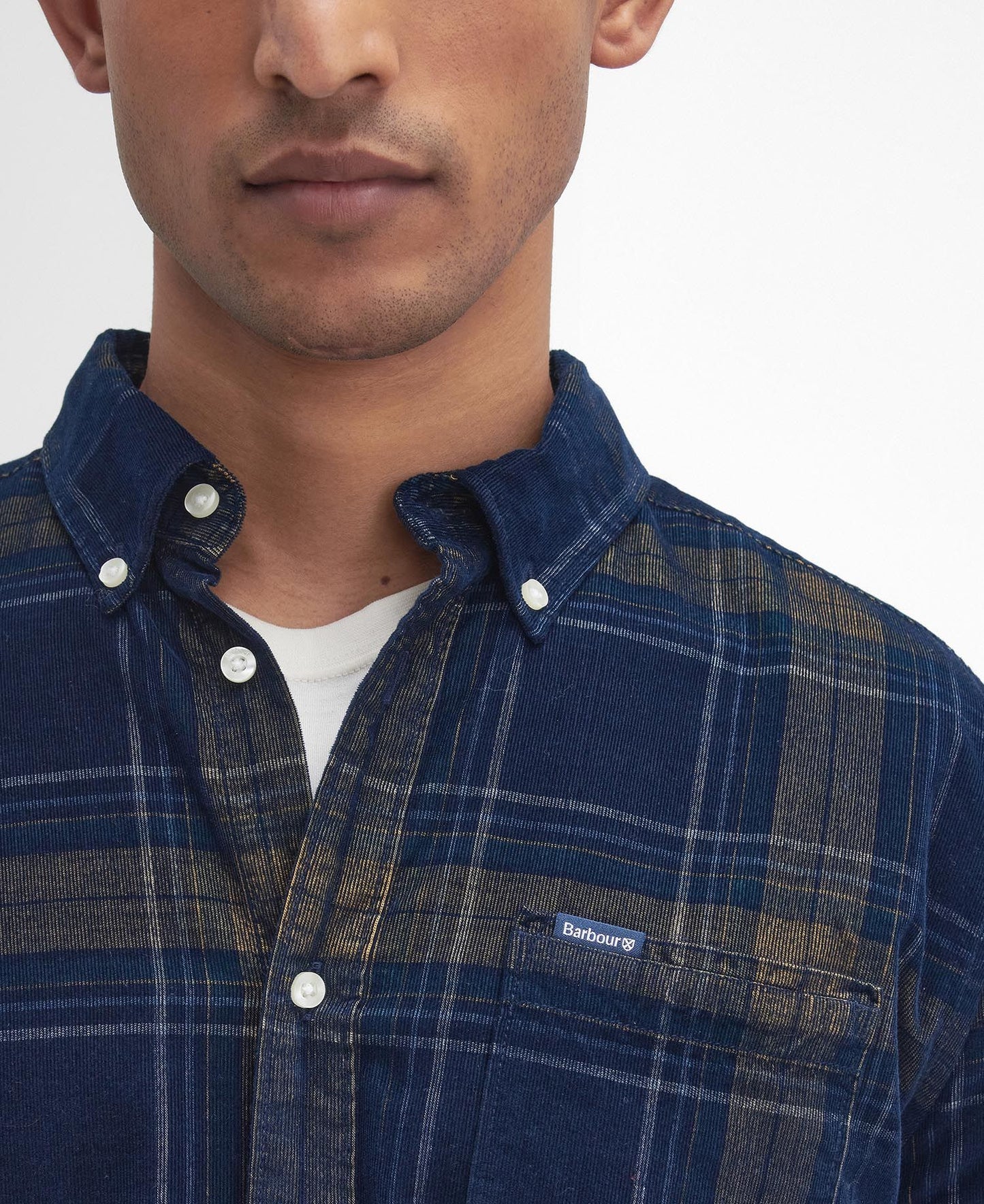 Southfield Tailored Checked Cord Shirt - Inky Blue