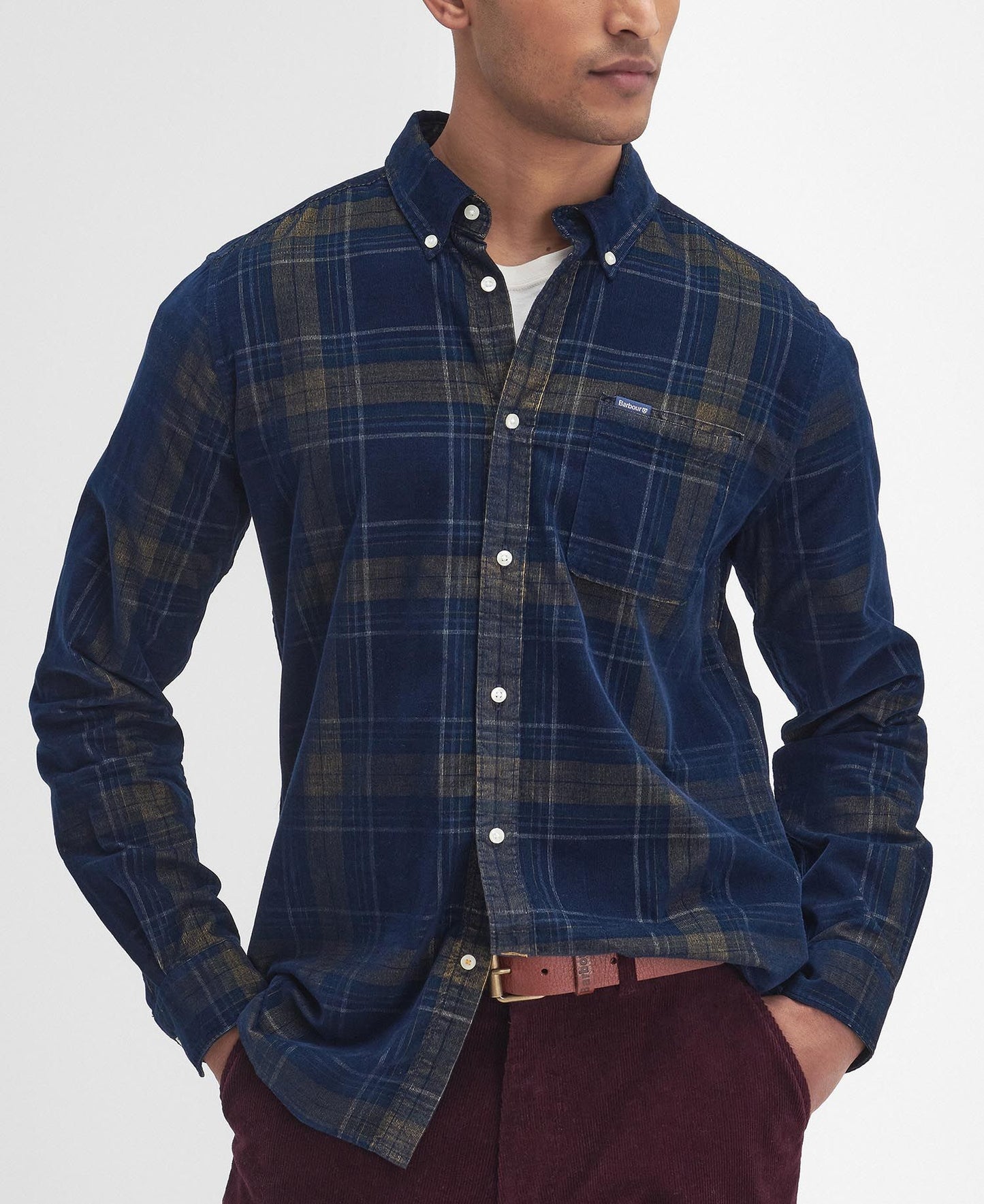 Southfield Tailored Checked Cord Shirt - Inky Blue