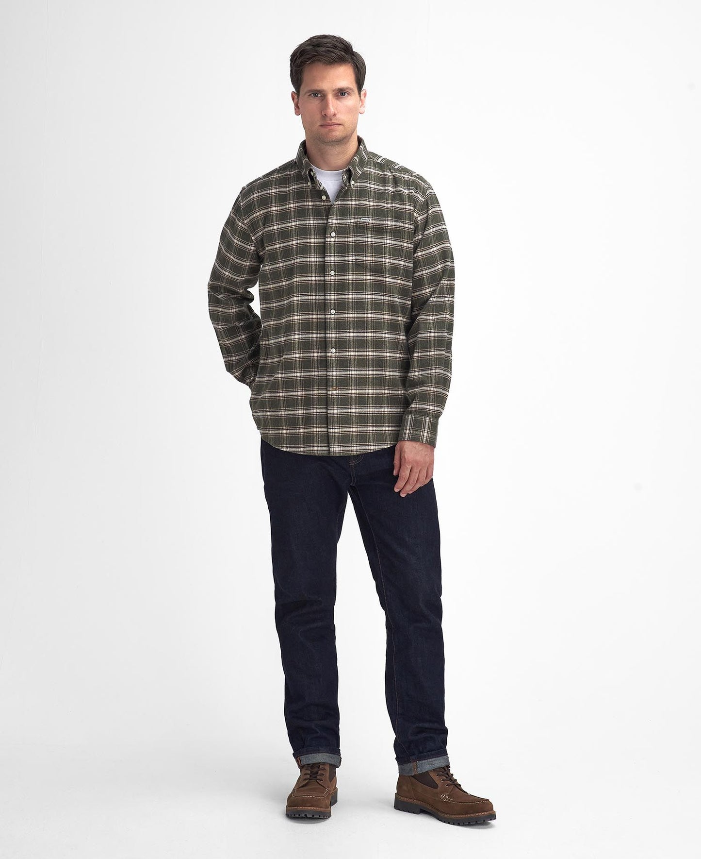 Bowburn Regular Checked Shirt - Olive Marl