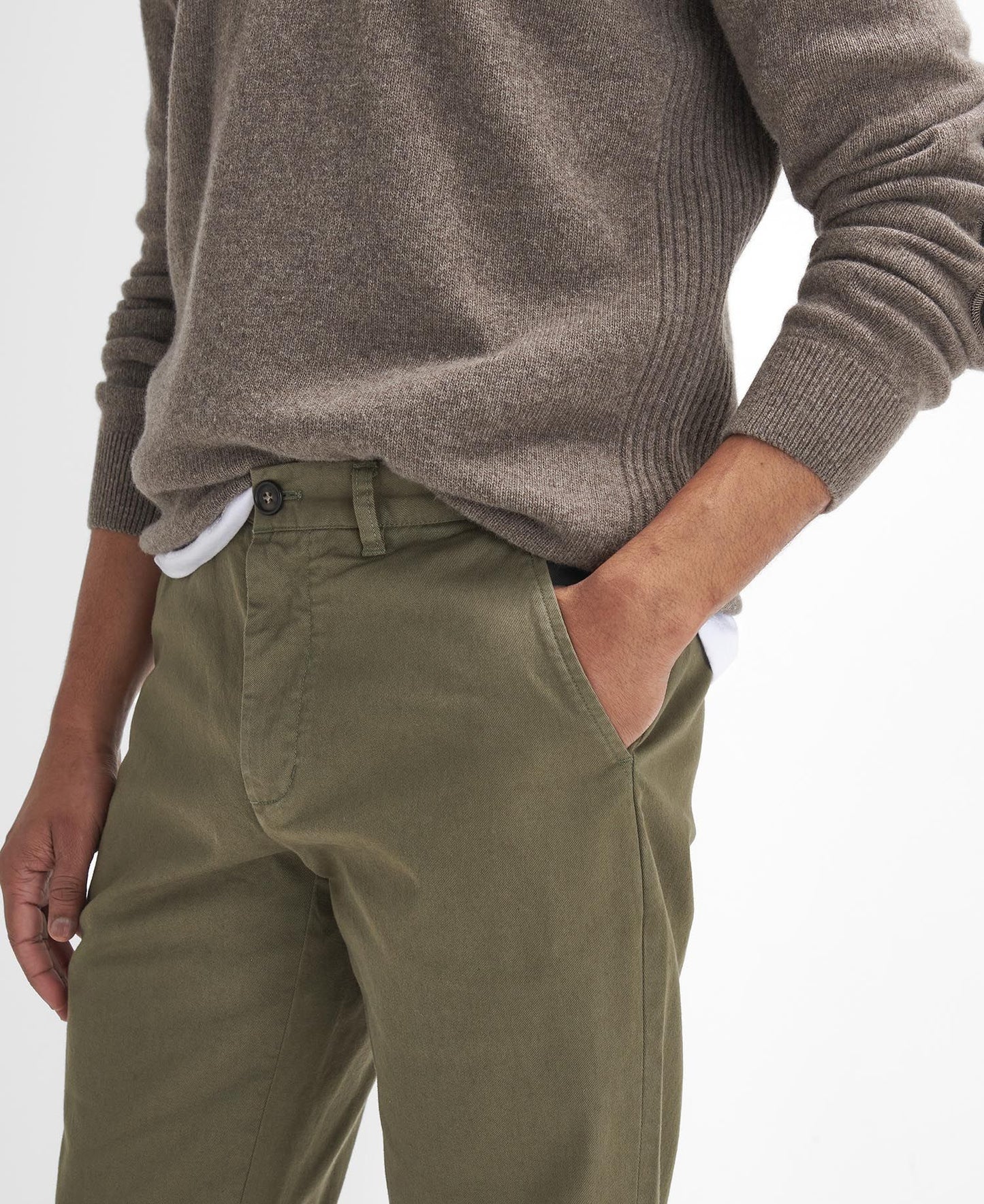 Washed Stretch Twill Tailored Fit Trouser - Olive