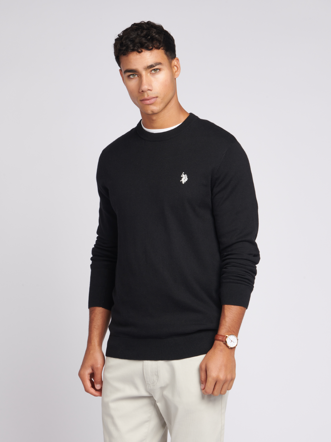 Mens Cotton Crew Neck Jumper in Black Bright White DHM