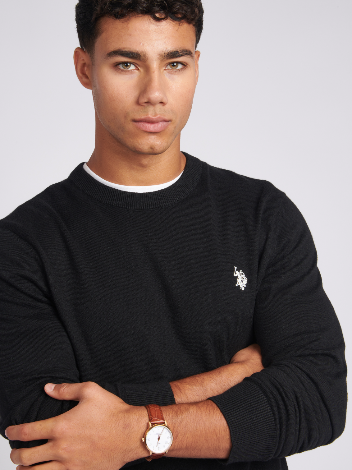 Mens Cotton Crew Neck Jumper in Black Bright White DHM