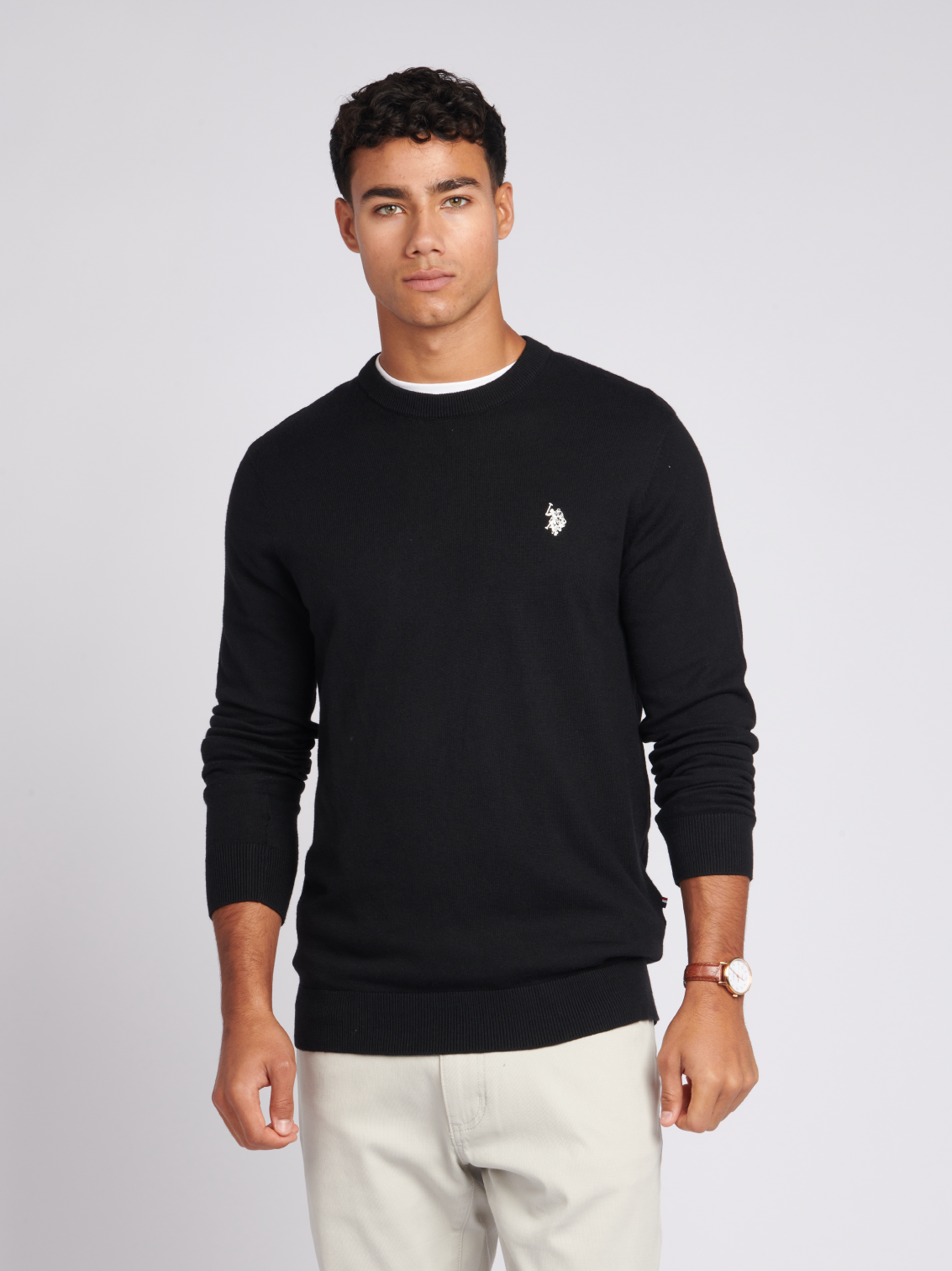 Mens Cotton Crew Neck Jumper in Black Bright White DHM