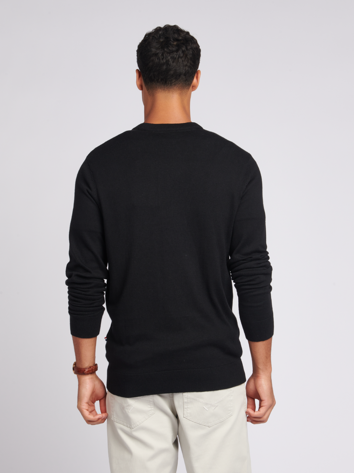 Mens Cotton Crew Neck Jumper in Black Bright White DHM