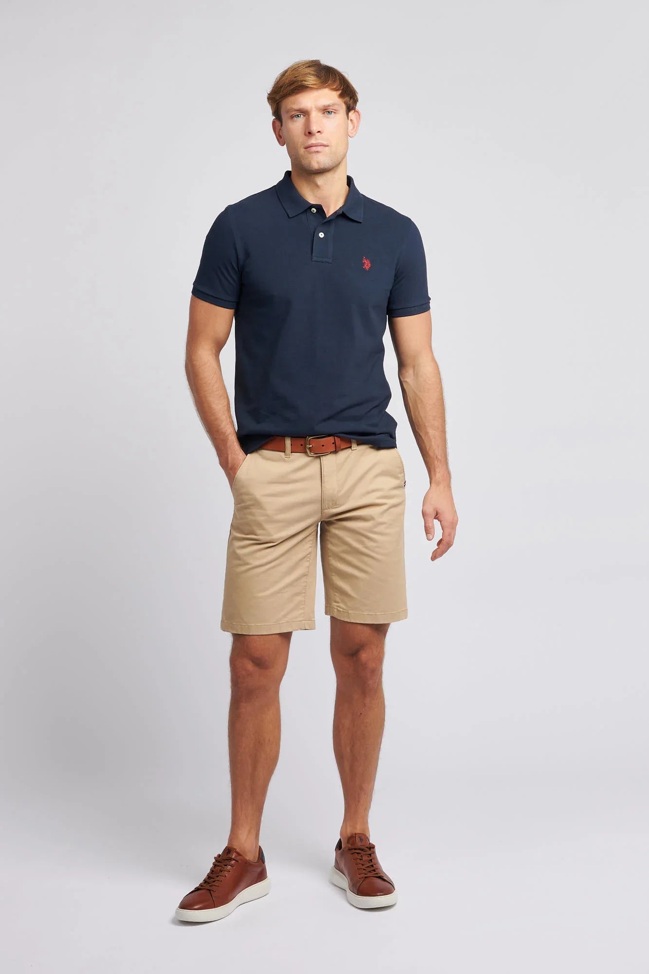 Mens Pique Polo Shirt in Dark Sapphire Navy / Haute Red DHM