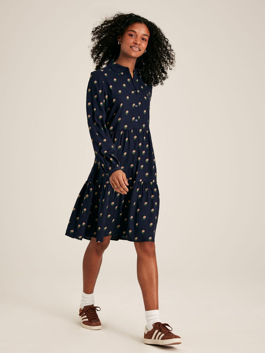 Eva Navy Printed Shirt Dress