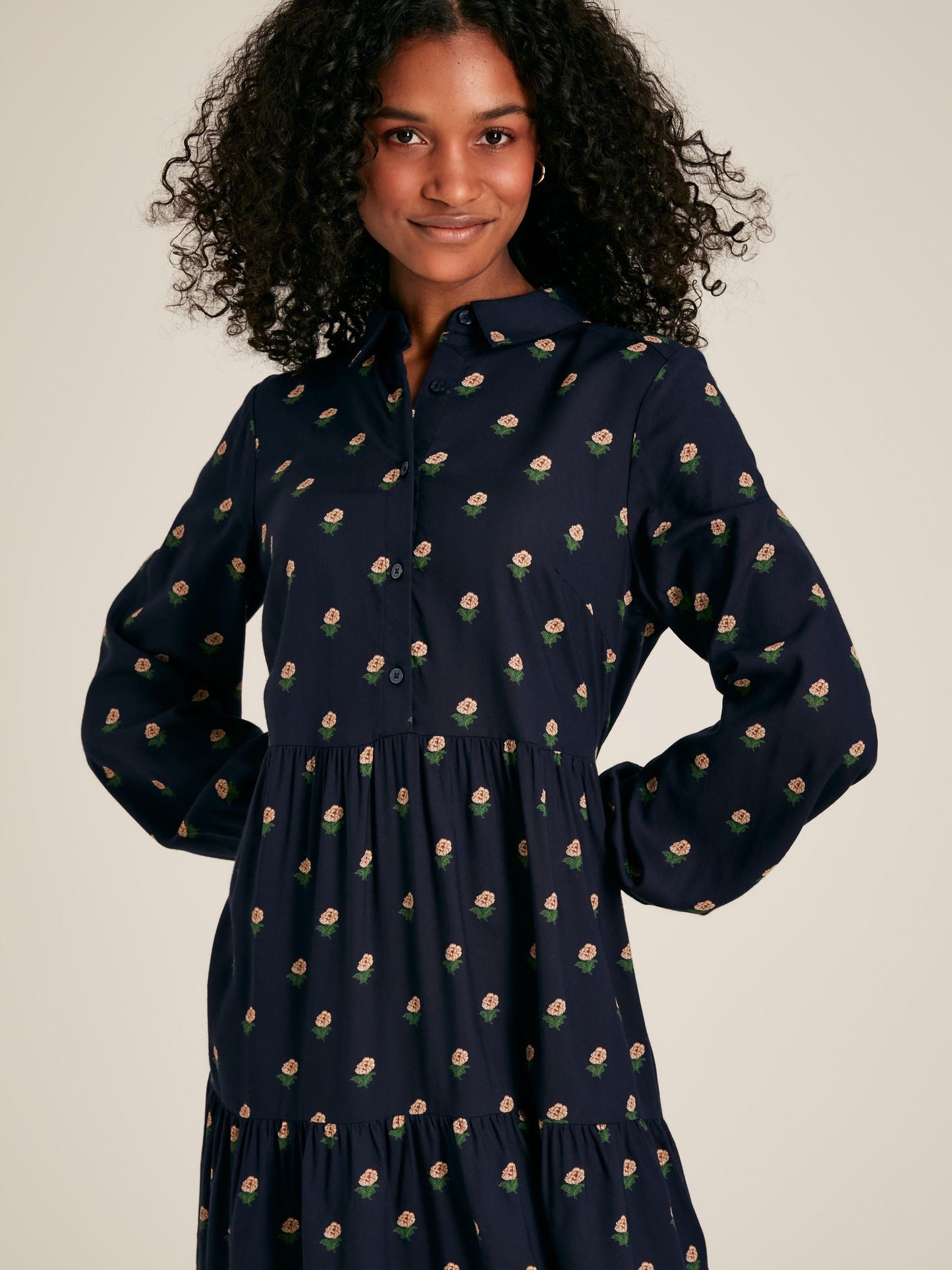 Eva Navy Printed Shirt Dress