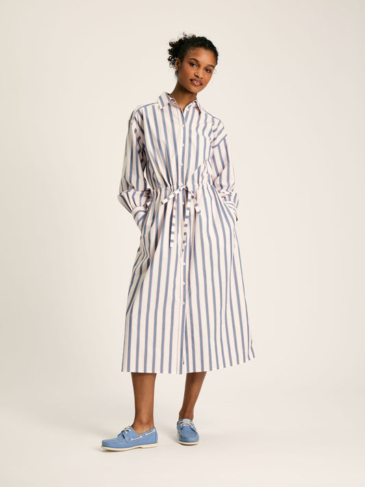 Francesca Blue Printed Tie Waist Shirt Dress