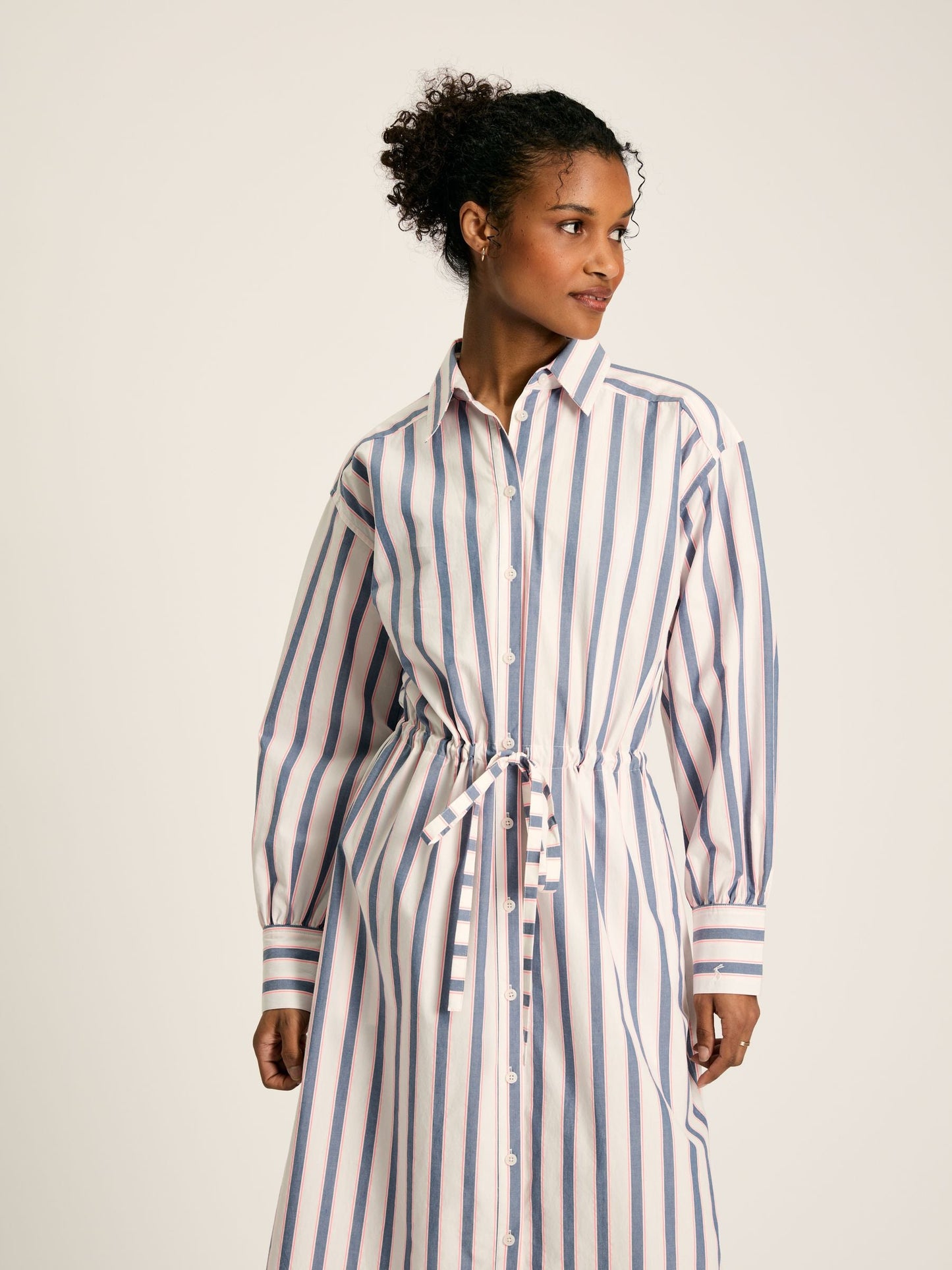 Francesca Blue Printed Tie Waist Shirt Dress