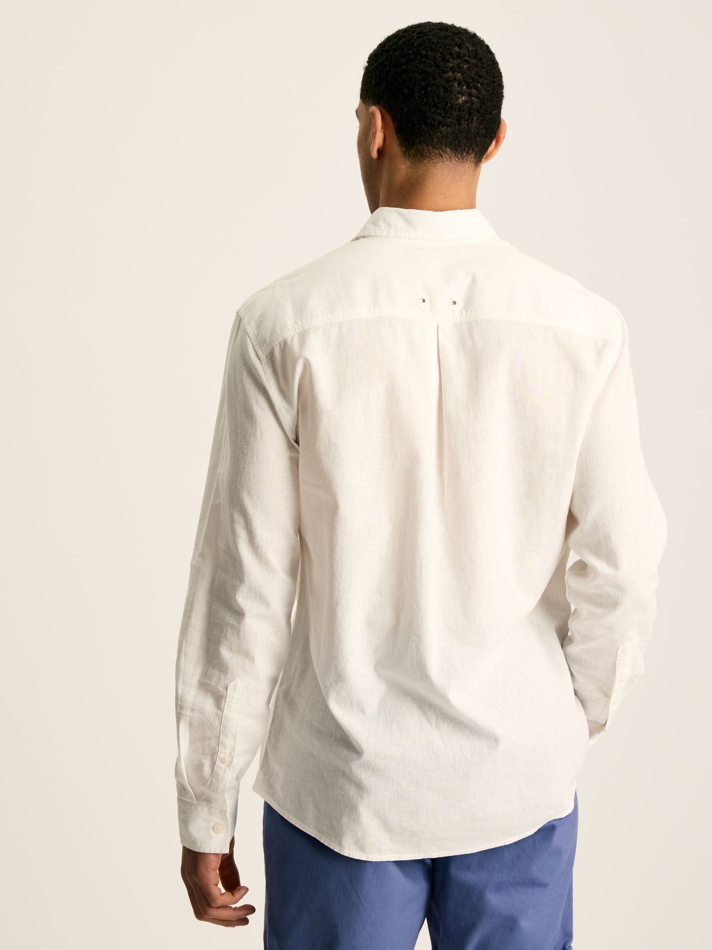 Linen Blend White Plain Long Sleeve Shirt