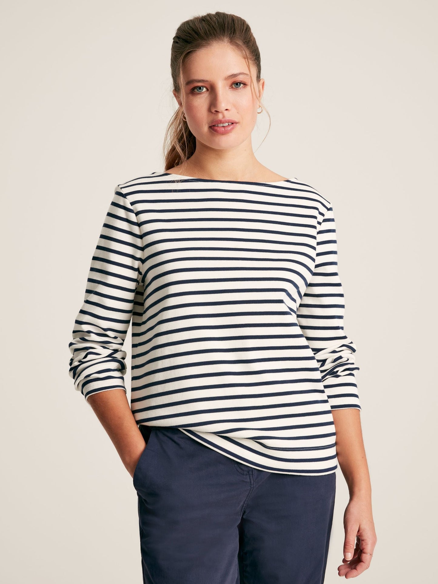 New Harbour Cream/Navy Striped Boat Neck Breton Top