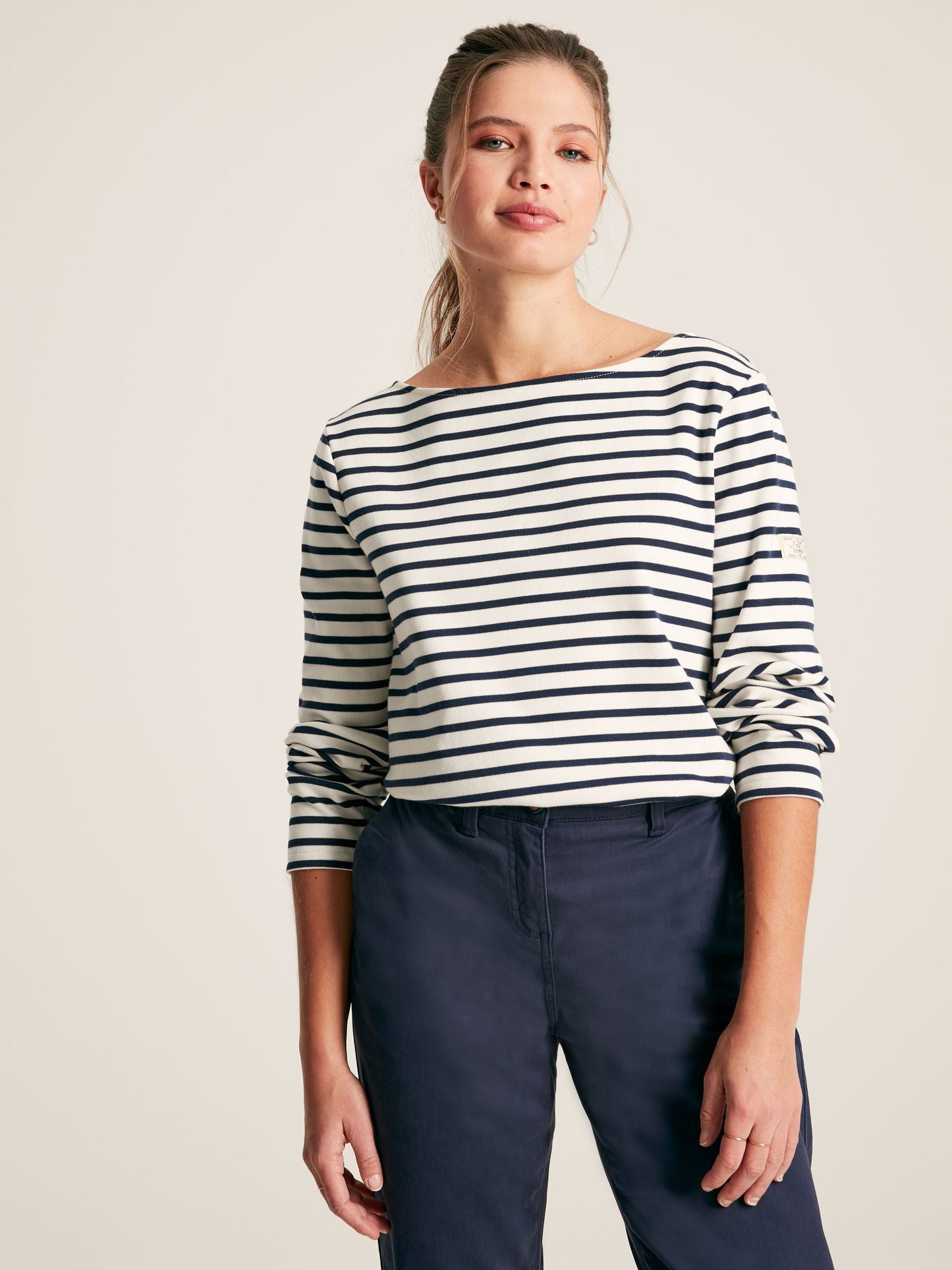 New Harbour Cream/Navy Striped Boat Neck Breton Top