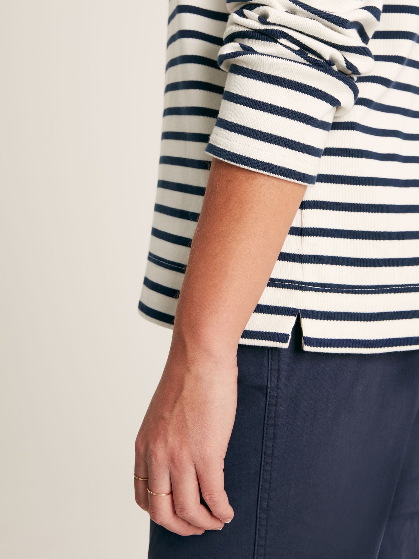 New Harbour Cream/Navy Striped Boat Neck Breton Top