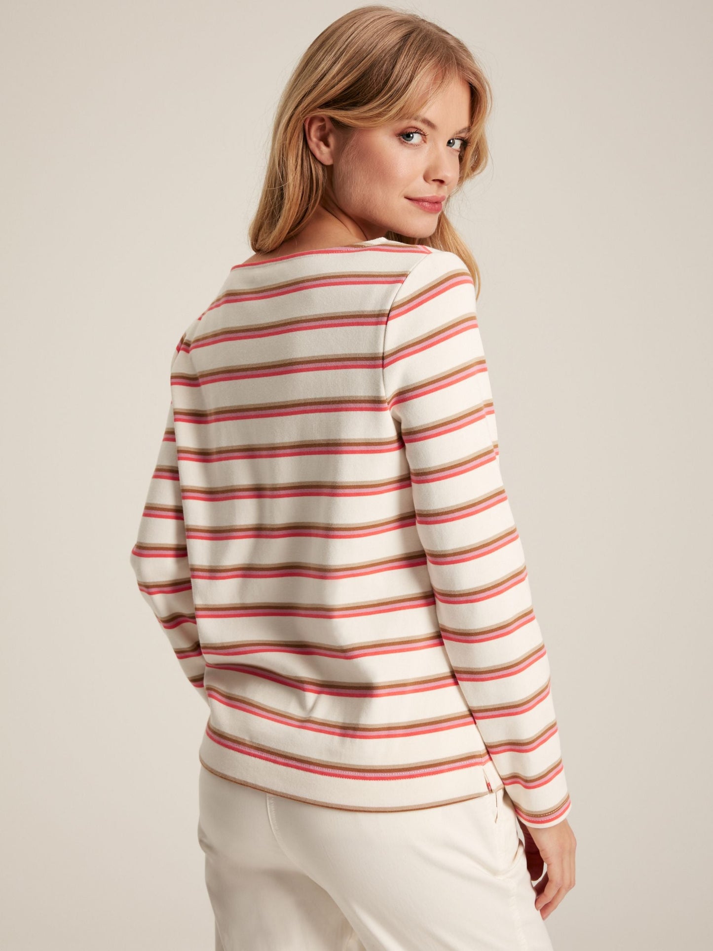 New Harbour Pink/Tan Stripe Boat Neck Breton Top