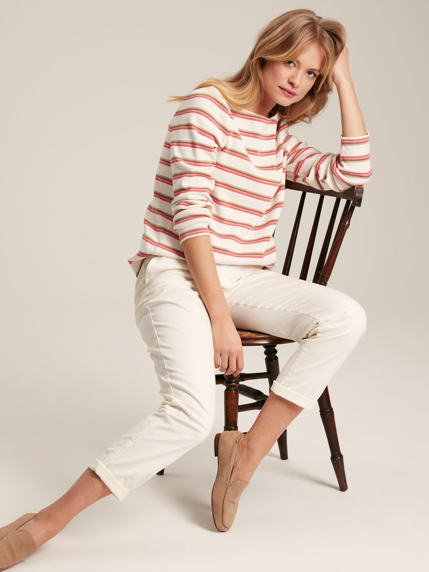 New Harbour Pink/Tan Stripe Boat Neck Breton Top