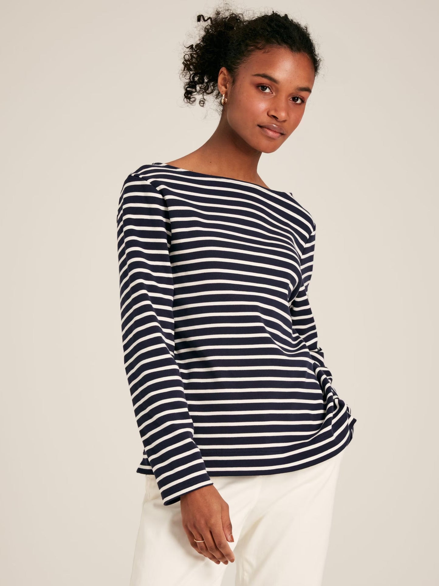 New Harbour Navy & White Striped Boat Neck Breton Top