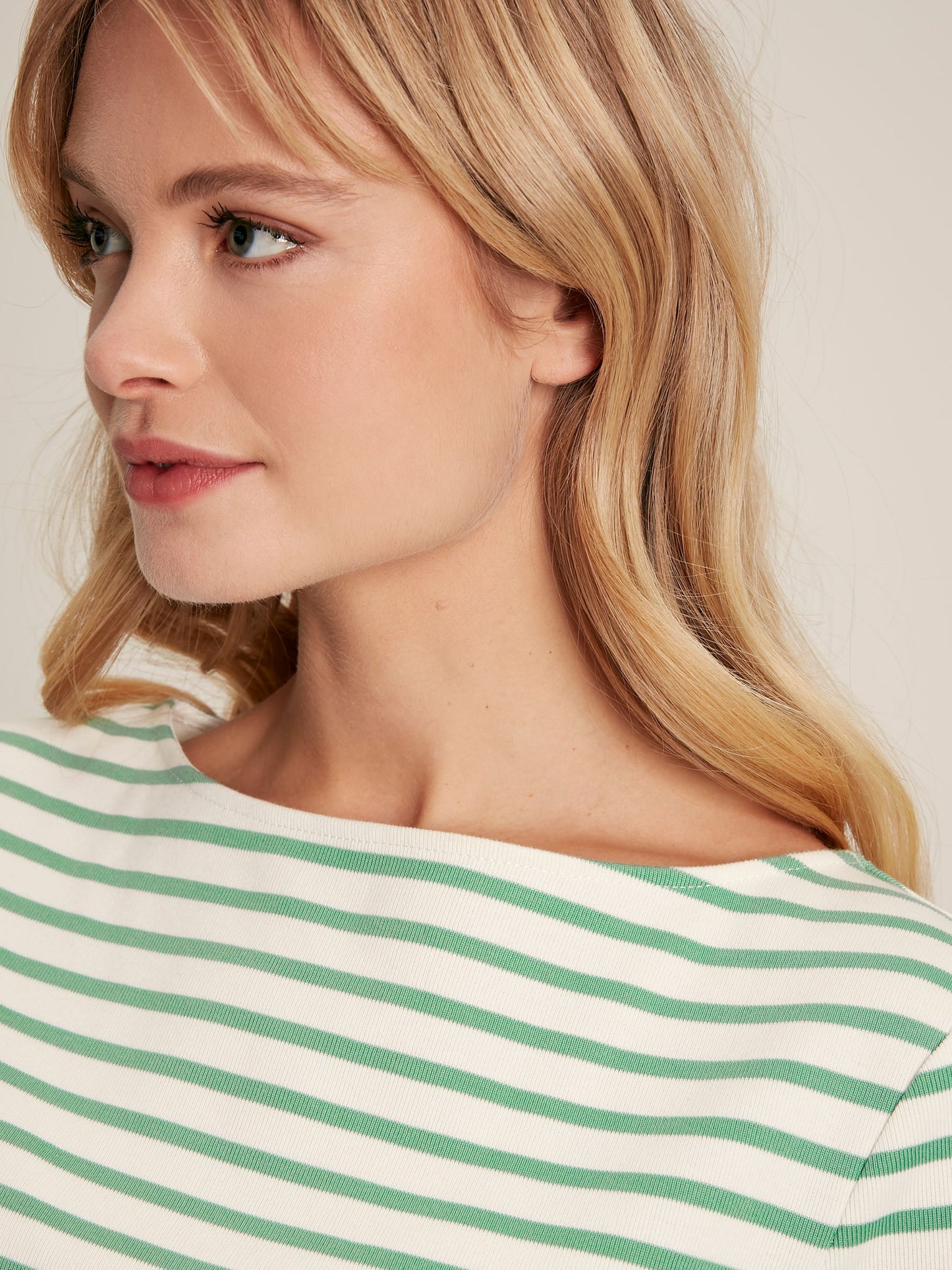 New Harbour Green & White Striped Boat Neck Breton Top