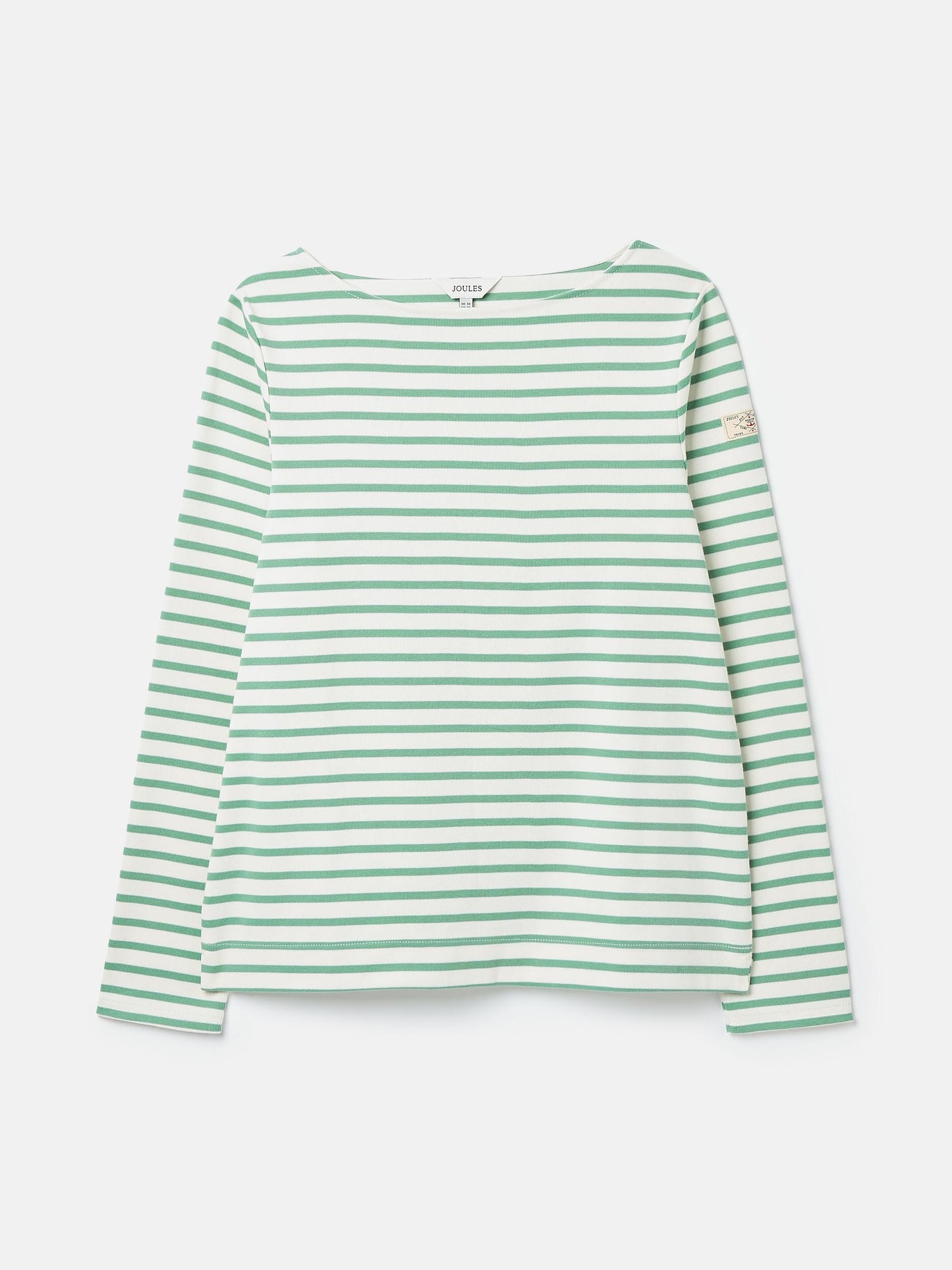 New Harbour Green & White Striped Boat Neck Breton Top