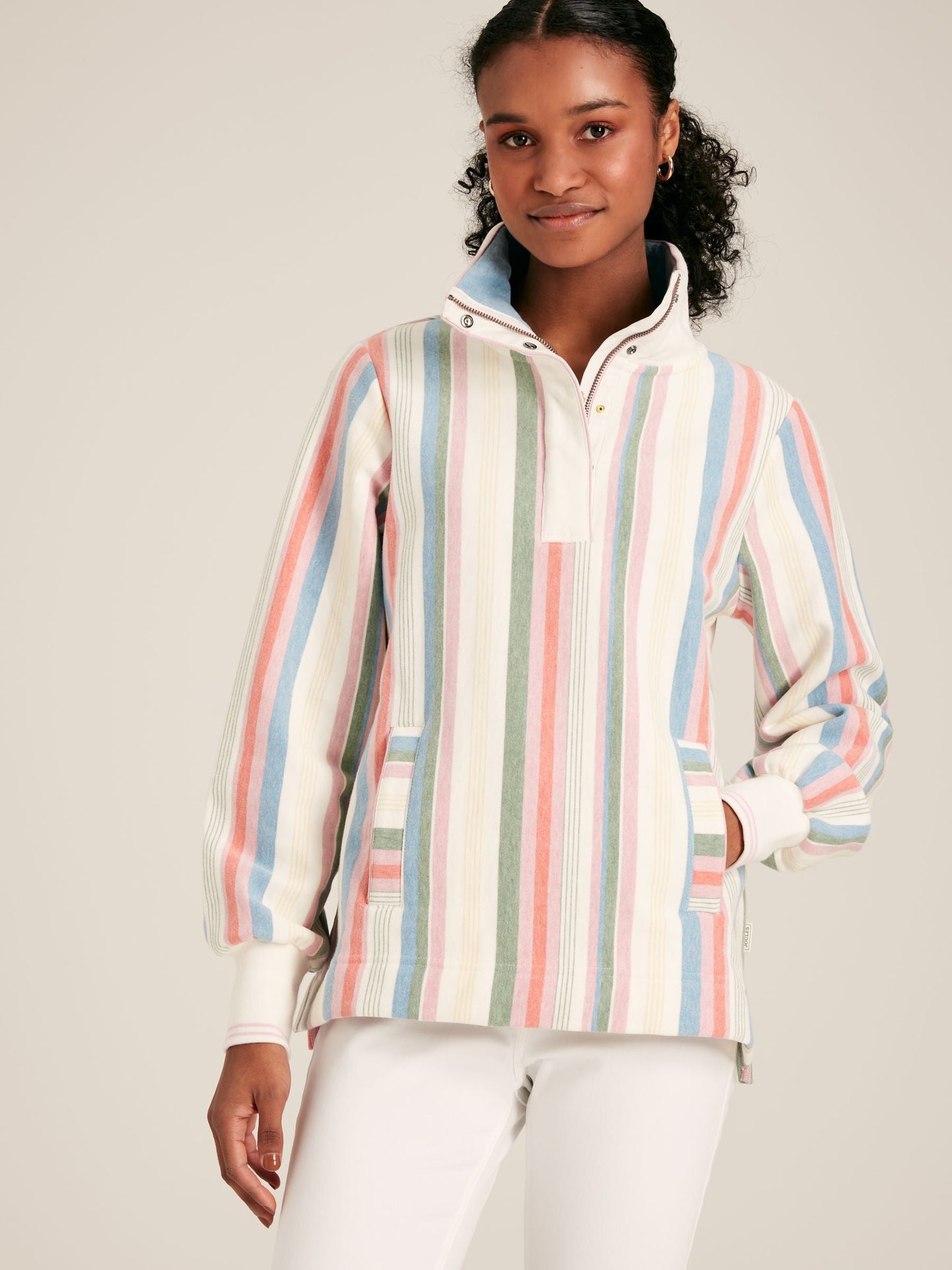 Burnham Multi Stripe Quarter Zip Funnel Neck Sweatshirt