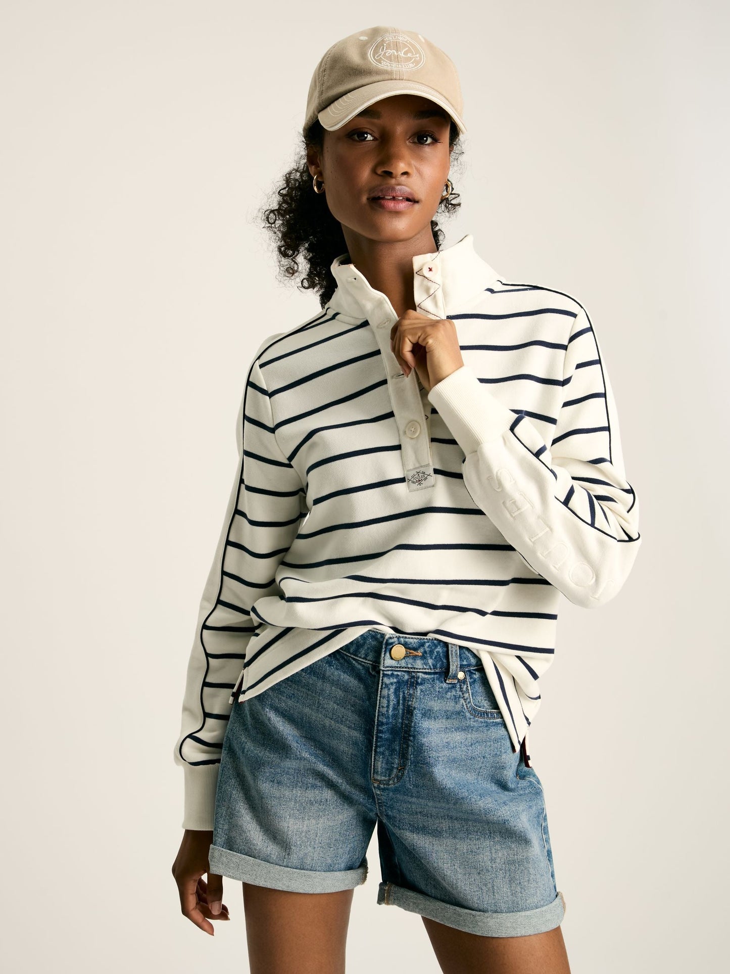 Southwold Navy Button Down Striped Sweatshirt