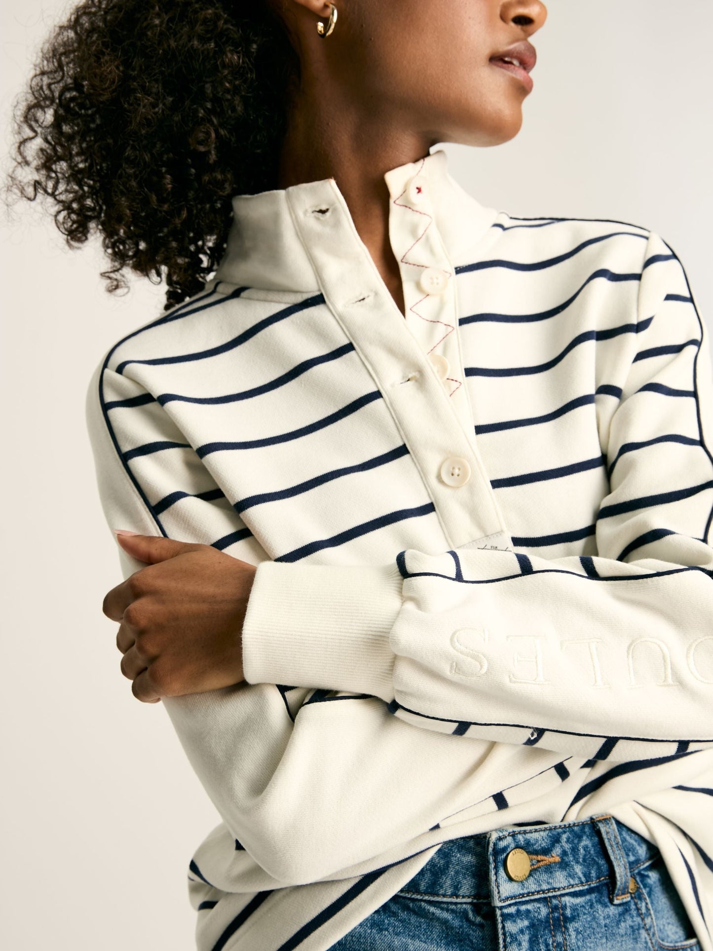 Southwold Navy Button Down Striped Sweatshirt