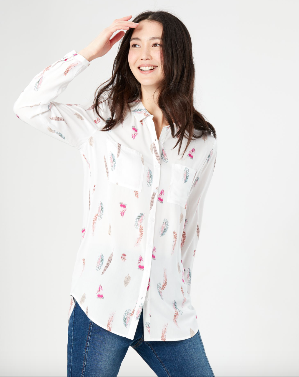 Women's Elvina Button Through Blouse - Cream Feather