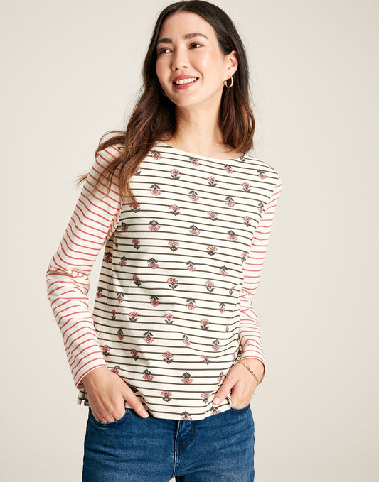 Harbour Embroidered Long Sleeve Jersey Top - Grey Stripe Foulard