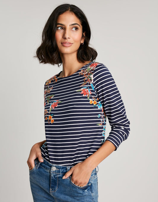 Harbour Print Long Sleeve Jersey Top - Navy Floral Stripe