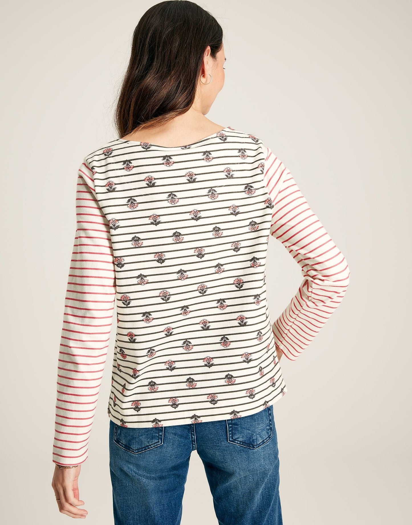 Harbour Embroidered Long Sleeve Jersey Top - Grey Stripe Foulard