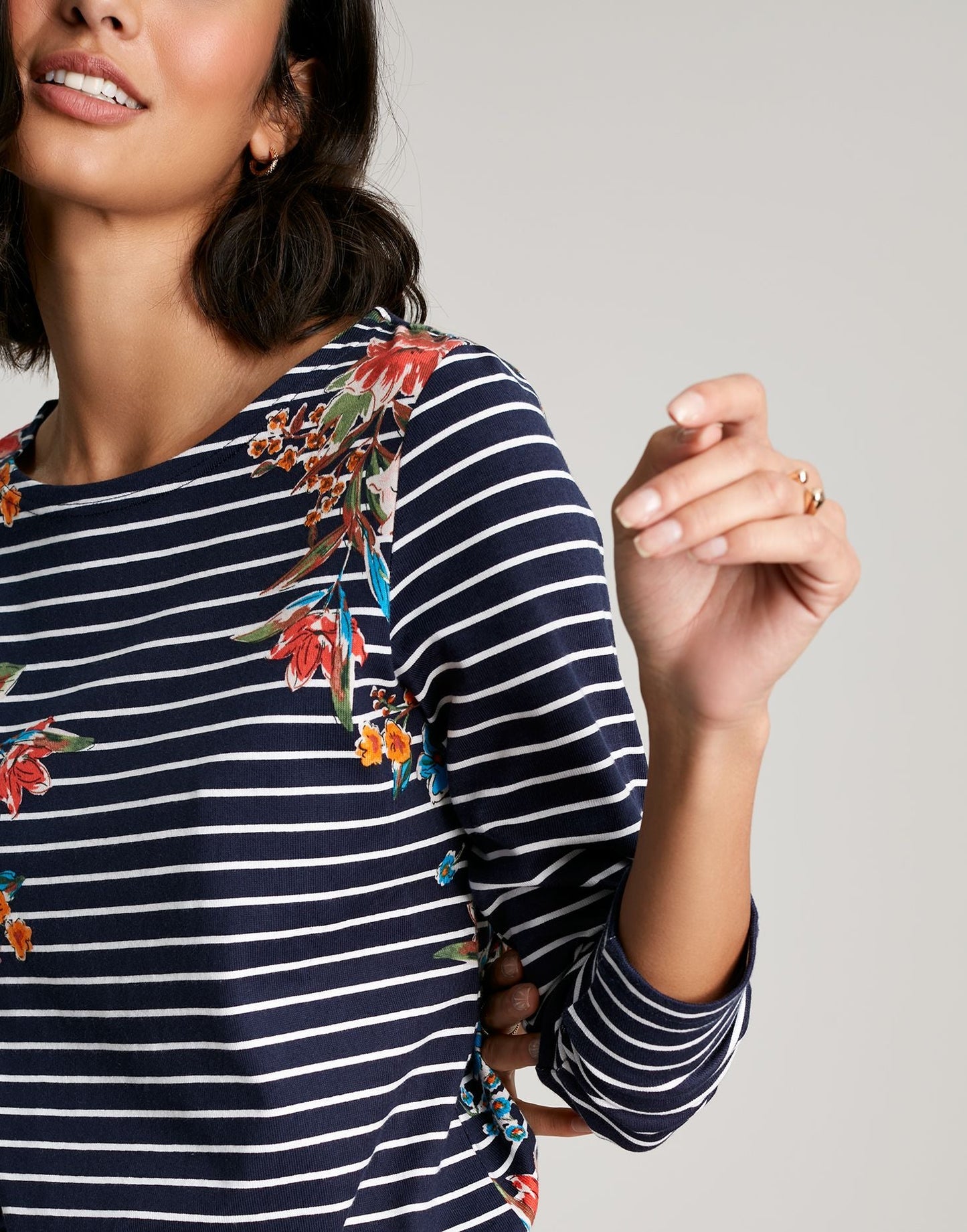 Harbour Print Long Sleeve Jersey Top - Navy Floral Stripe