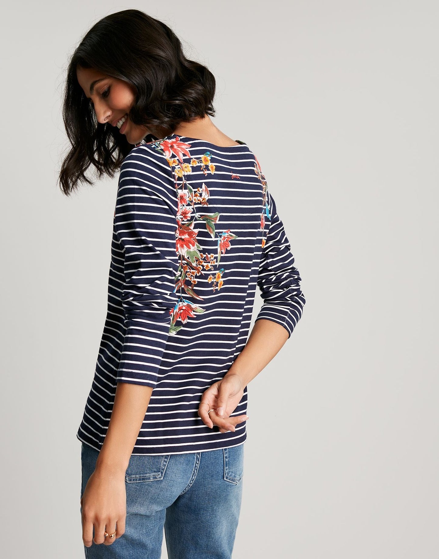 Harbour Print Long Sleeve Jersey Top - Navy Floral Stripe