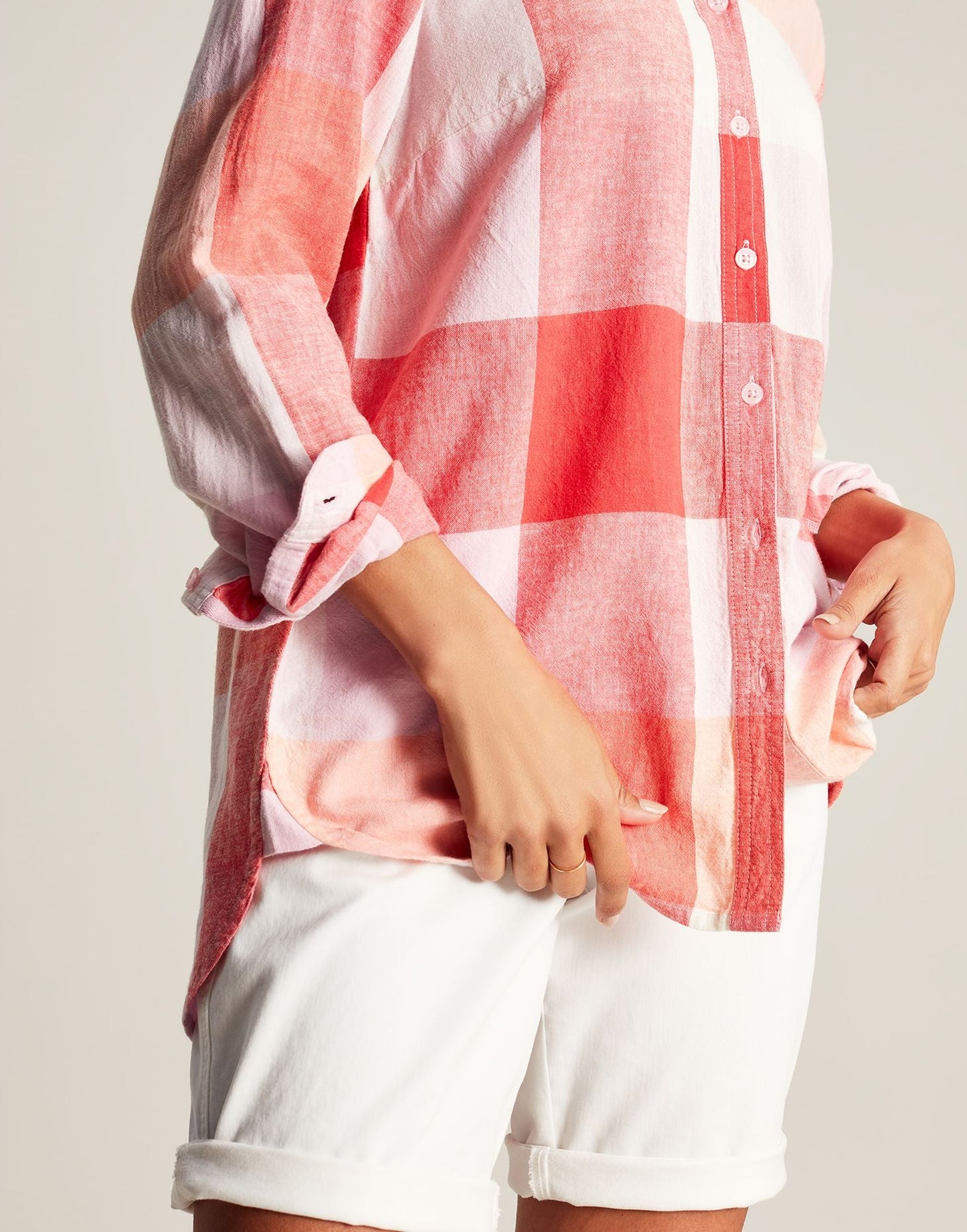 Lorena Longline Woven Shirt - Pink Check