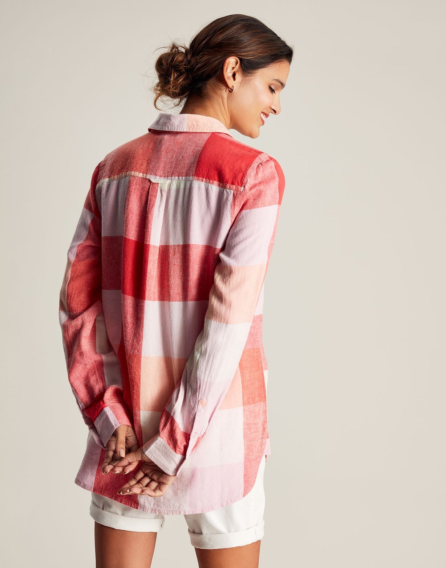 Lorena Longline Woven Shirt - Pink Check